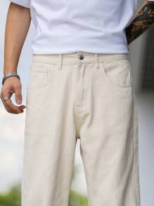 Manfinity Homme Jeans holgados con bolsillos en ángulo, liso, lavado, tipo cargo, jeans ligeros, para regalos de esposo o novio - Albaricoque - Ver 4