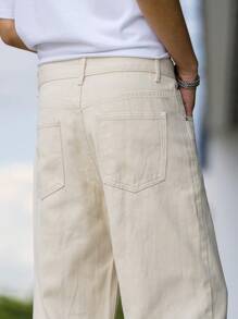 Manfinity Homme Jeans holgados con bolsillos en ángulo, liso, lavado, tipo cargo, jeans ligeros, para regalos de esposo o novio - Albaricoque - Ver 7