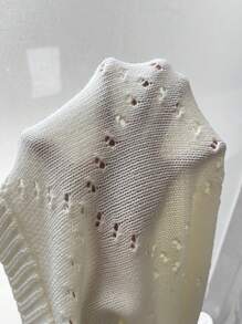 SHEIN Privé Thêu hoa Dệt kim chấm bi Thả vai Áo len Mở - Màu be - Xem 5