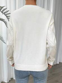 SHEIN Privé Ren tương phản Cổ giả Thả vai Áo len - Màu be - Xem 2