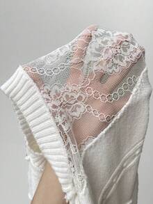 SHEIN Privé Ren tương phản Cổ giả Thả vai Áo len - Màu be - Xem 7