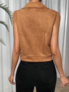 SHEIN Essnce Cổ áo Dây kéo Áo khoác vest - Cà phê nâu - Xem 2