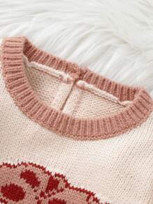 Baby Girl Bear Pattern Contrast Binding Sweater & Knit Shorts - Baby Pink - View 3