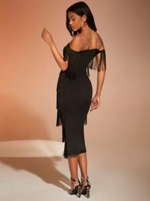 SHEIN BAE 挖肩流蘇邊緊身洋裝