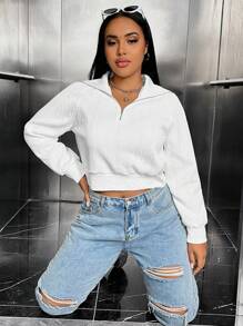 SHEIN X Galloways Plus Half Zip Drop Shoulder Crop Sweatshirt Graduation,Back To School Outfits,Graduation,Teacher Outfits For Women,Back To School