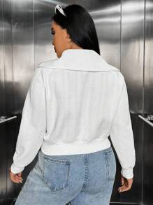 SHEIN X Galloways Plus Half Zip Drop Shoulder Crop Sweatshirt Graduation,Back To School Outfits,Graduation,Teacher Outfits For Women,Back To School