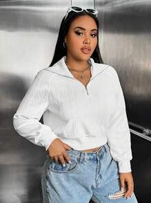 SHEIN X Galloways Plus Half Zip Drop Shoulder Crop Sweatshirt Graduation,Back To School Outfits,Graduation,Teacher Outfits For Women,Back To School