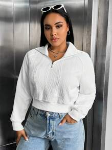 SHEIN X Galloways Plus Half Zip Drop Shoulder Crop Sweatshirt Graduation,Back To School Outfits,Graduation,Teacher Outfits For Women,Back To School