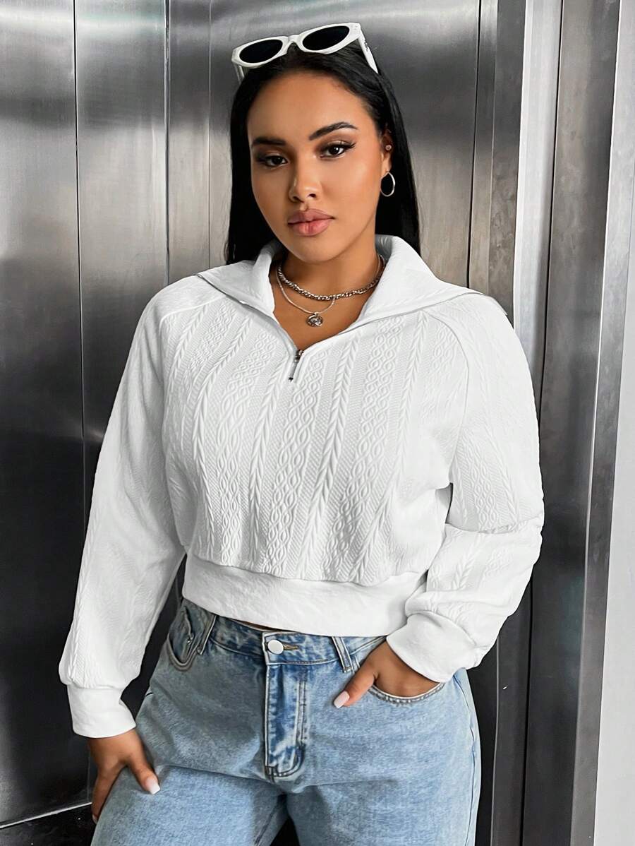 SHEIN X Galloways Plus Half Zip Drop Shoulder Crop Sweatshirt Graduation,Back To School Outfits,Graduation,Teacher Outfits For Women,Back To School