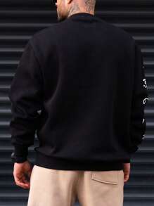 Manfinity LEGND Loose Fit Men's Floral & Japanese Letter Design Sweatshirt - Black - View 2