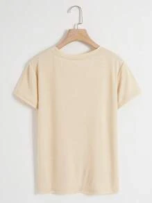 SHEIN EZwear 萬聖印花T恤 - 杏色 - 查看 2