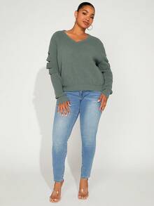 SHEIN SXY 大碼鏤空條紋針織套頭毛衣 - 薄荷綠 - 查看 3