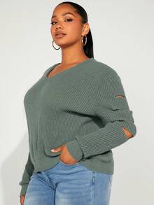 SHEIN SXY 大碼鏤空條紋針織套頭毛衣 - 薄荷綠 - 查看 6