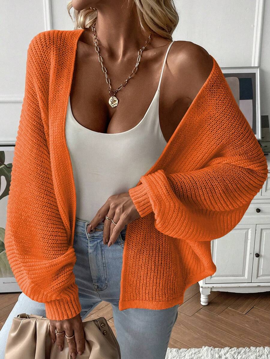SHEIN LUNE 蝙蝠袖開襟開衫 - 橘色 - 查看 1