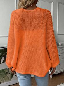 SHEIN LUNE 蝙蝠袖開襟開衫 - 橘色 - 查看 2