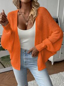 SHEIN LUNE 蝙蝠袖開襟開衫 - 橘色 - 查看 3