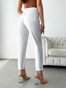 EURMUSE High Waist Mom Fit Jeans - White - View 2
