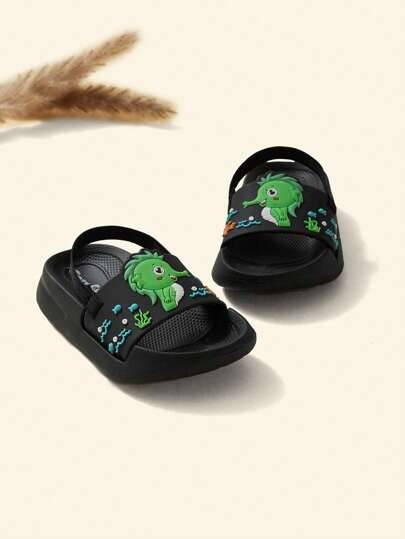 Cozy Pixies Fashionable Unisex Beach Sandals/Summer Slippers, Fun & Casual Seahorse/Dinosaur Design For Infant/Toddler, Flat Slippers