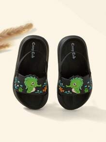 Cozy Pixies Fashionable Unisex Beach Sandals/Summer Slippers, Fun & Casual Seahorse/Dinosaur Design For Infant/Toddler, Flat Slippers - Black - View 4