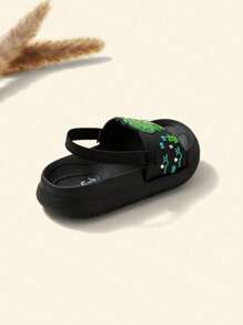 Cozy Pixies Fashionable Unisex Beach Sandals/Summer Slippers, Fun & Casual Seahorse/Dinosaur Design For Infant/Toddler, Flat Slippers - Black - View 9