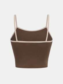 SHEIN Áo yếm màu họa tiết mặt trời cổ điển dành cho cô gái tuổi teen có viền tương phản, mùa hè - Màu nâu  Mocha - Xem 2