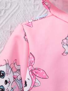 SHEIN Tween Girl Cartoon Graphic Zip Up Hoodie - Pink - View 6