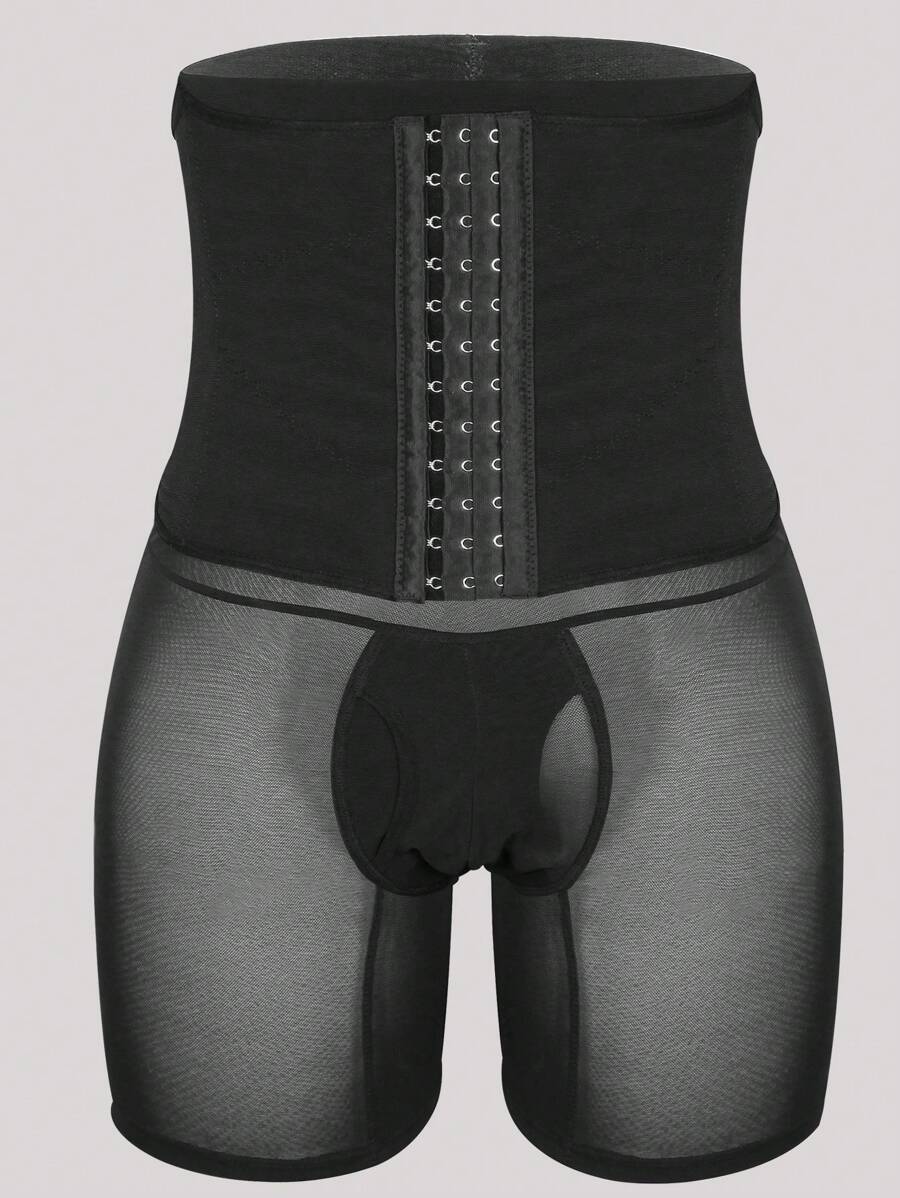 男士网眼开裆运动平角内裤 - 黑色 - 查看 1