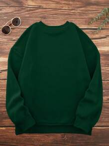INAWLY Plus Halloween Print Thermal Lined Sweatshirt Pullover Fall Sweatshirt - Dark Green - View 2
