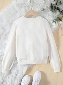 SHEIN Chica preadolescente Jersey con lazo delantero tejido de cable - Blanco - Ver 2