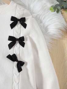 SHEIN Chica preadolescente Jersey con lazo delantero tejido de cable - Blanco - Ver 4