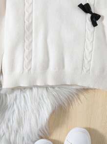 SHEIN Chica preadolescente Jersey con lazo delantero tejido de cable - Blanco - Ver 6