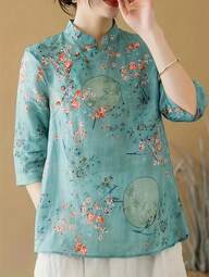 Floral Print Button Front Blouse