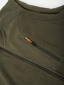 男士拉鍊抓絨背心開襟衫運動服男士 - 軍綠色 - 查看 3