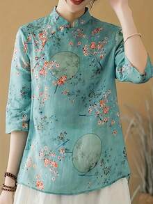 Floral Print Button Front Blouse