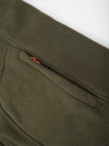 男士拉鍊抓絨背心開襟衫運動服男士 - 軍綠色 - 查看 4