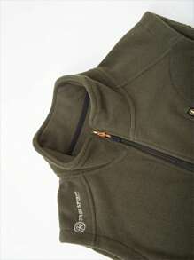 男士拉鍊抓絨背心開襟衫運動服男士 - 軍綠色 - 查看 6