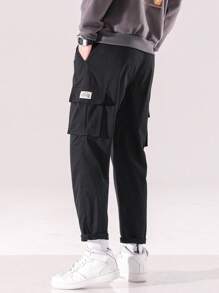 Men Flap Pocket Side Cargo Trousers - Black - View 3
