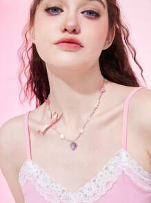 ROMWE Kawaii 1入組時尚鐵合金心&星形裝飾項鍊適合女士日常裝飾