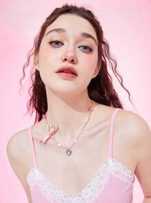 ROMWE Kawaii 1入組時尚鐵合金心&星形裝飾項鍊適合女士日常裝飾