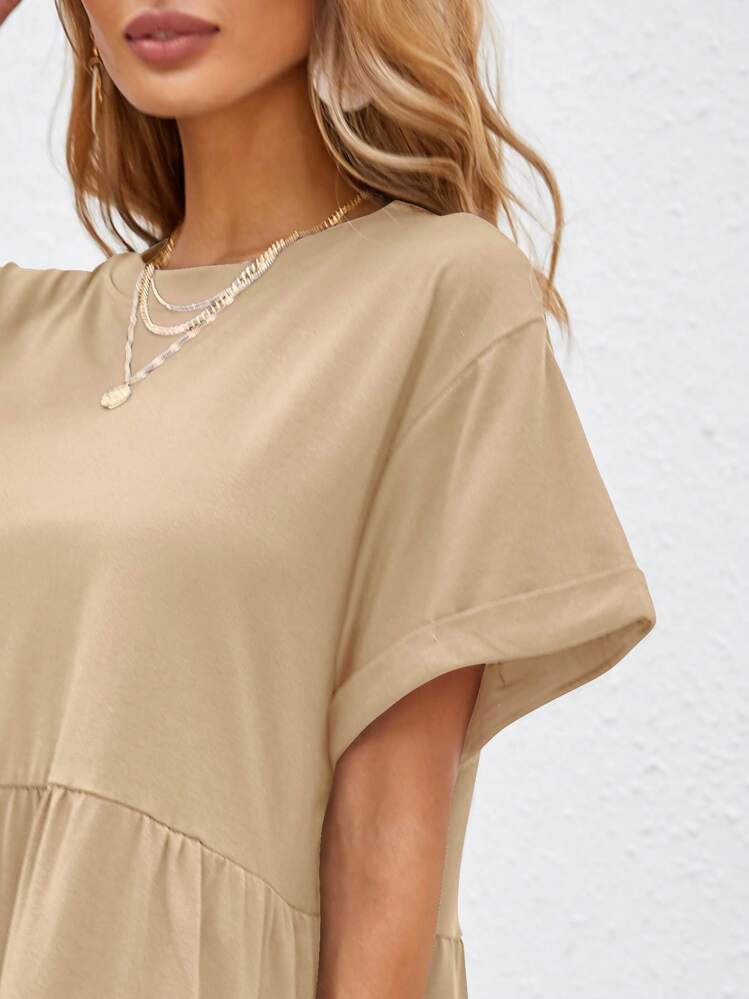 SHEIN VCAY חלק שכבות מלמלה שמלות מתרחבות - משמש - ראה 4