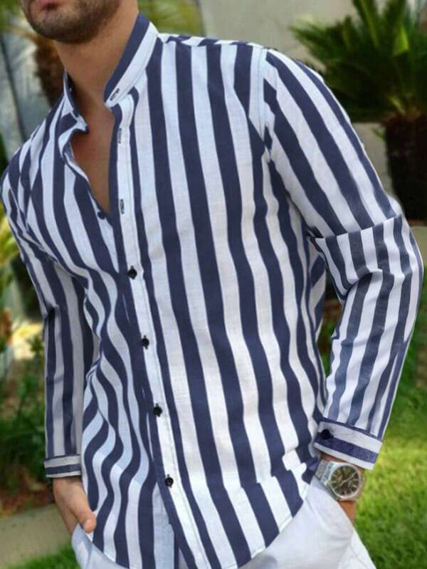Hombres Camisa con estampado de rayas