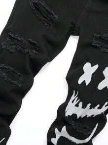 Men Cartoon & Letter Graphic Ripped Jeans - Black - View 5