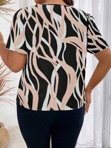 SHEIN LUNE Talla grande Blusa con estampado de cuello asimétrico - Multicolor - Ver 2