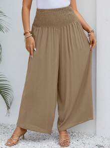 SHEIN VCAY Plus Solid Wide Leg Trousers - Apricot - View 1