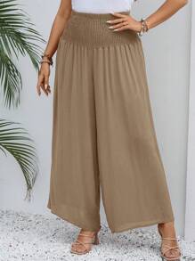 SHEIN VCAY Plus Solid Wide Leg Trousers - Apricot - View 3