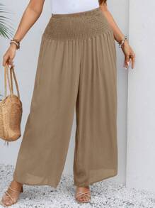 SHEIN VCAY Plus Solid Wide Leg Trousers - Apricot - View 5