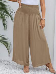 SHEIN VCAY Plus Solid Wide Leg Trousers - Apricot - View 6