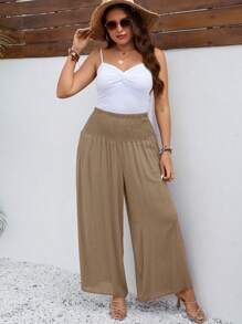 SHEIN VCAY Plus Solid Wide Leg Trousers - Apricot - View 7