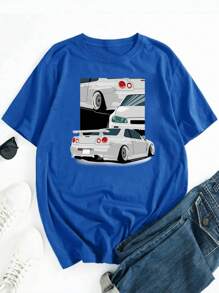 Men Car Print Tee - Blue - View 3