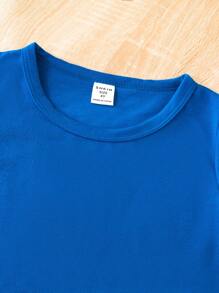 SHEIN 男小童表情圖案T恤和短褲&包 - 寶藍色 - 查看 4